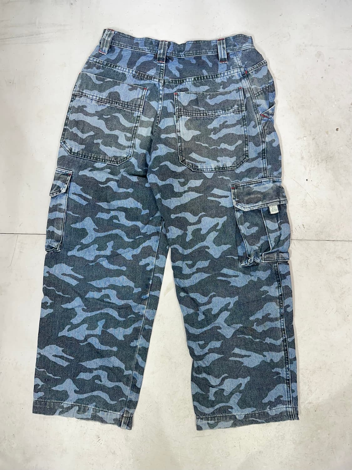 일본 빈티지 블루 와이드 더블니 밀리터리 카모 카고 팬츠  상품이미지5