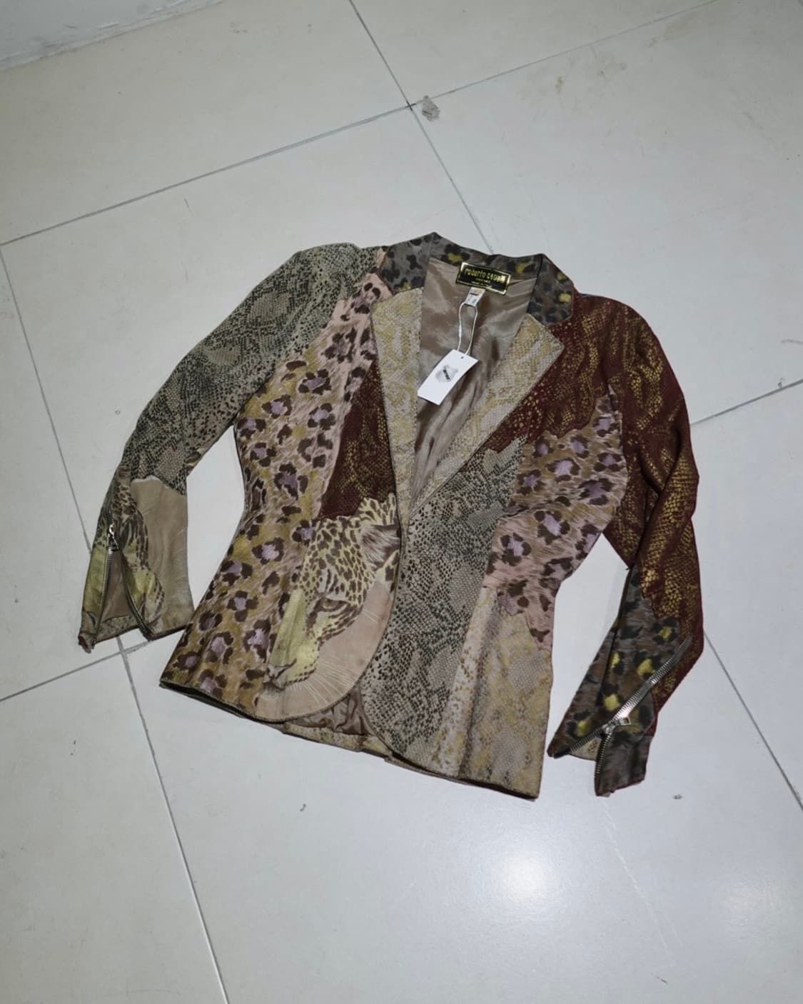 80s 로베르토 카발리 레더 패치워크 자켓 상품이미지1