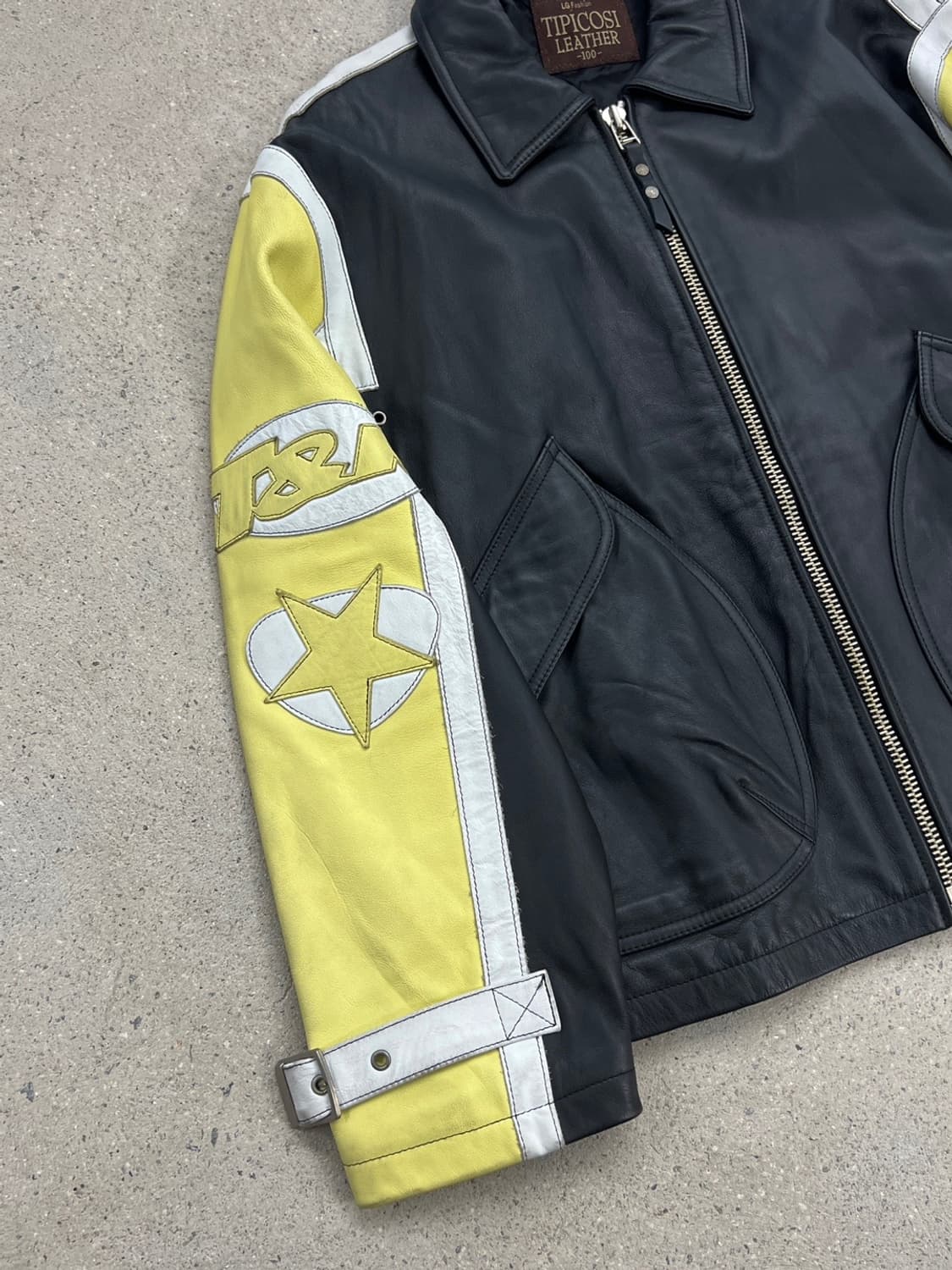 티피코시 빅로고 배색 카우 레더 자켓 상품이미지5