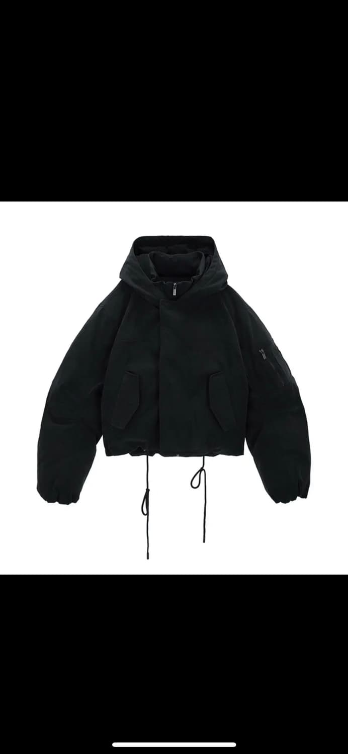 마뗑킴 레이어드 후디 봄버 다운 점퍼 차콜 s 상품이미지1