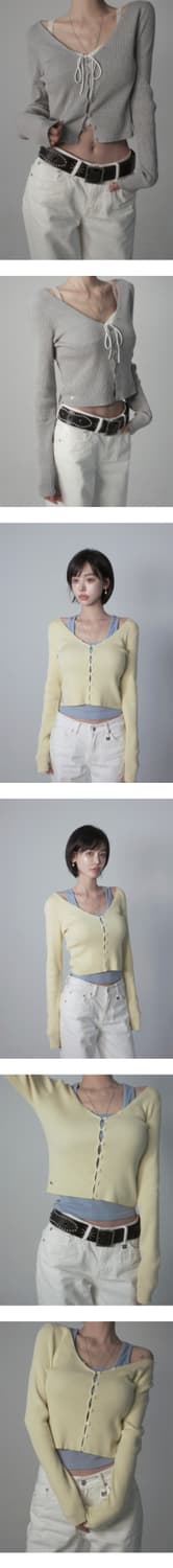 페일제이드 Button Hook V-Ribbed Cardi 레몬 옐로우  상품이미지4