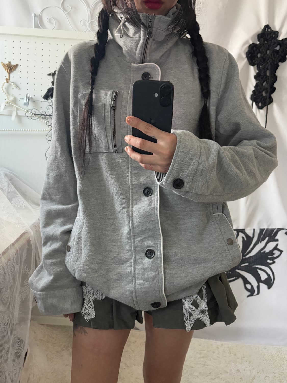 • Gray high neck loose fit zip-up 상품이미지4