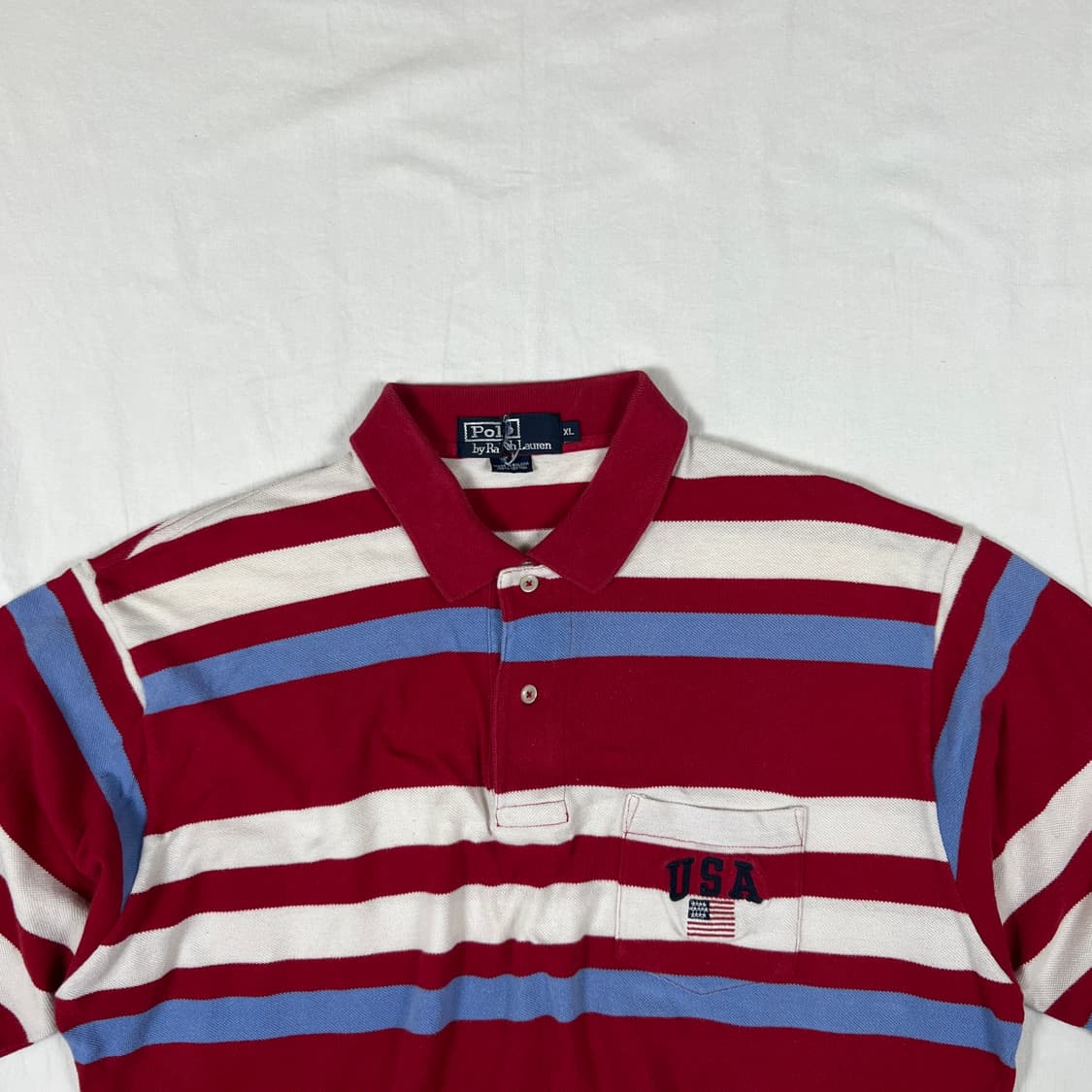 90‘s 폴로랄프로렌 polo usa 로고 포켓 스트라이프 피케셔츠 상품이미지2