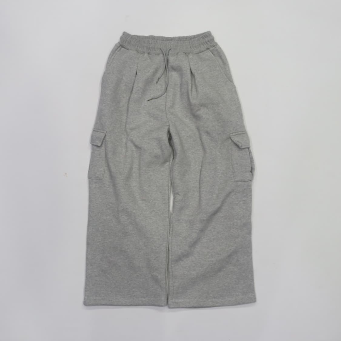 멜란지 와이드 핏 기모 밴딩 카고 스웻 팬츠 상품이미지1