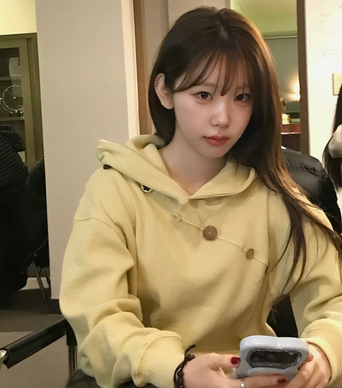 탄산마그네슘 와플 버튼 후드티 레몬 M 상품이미지1