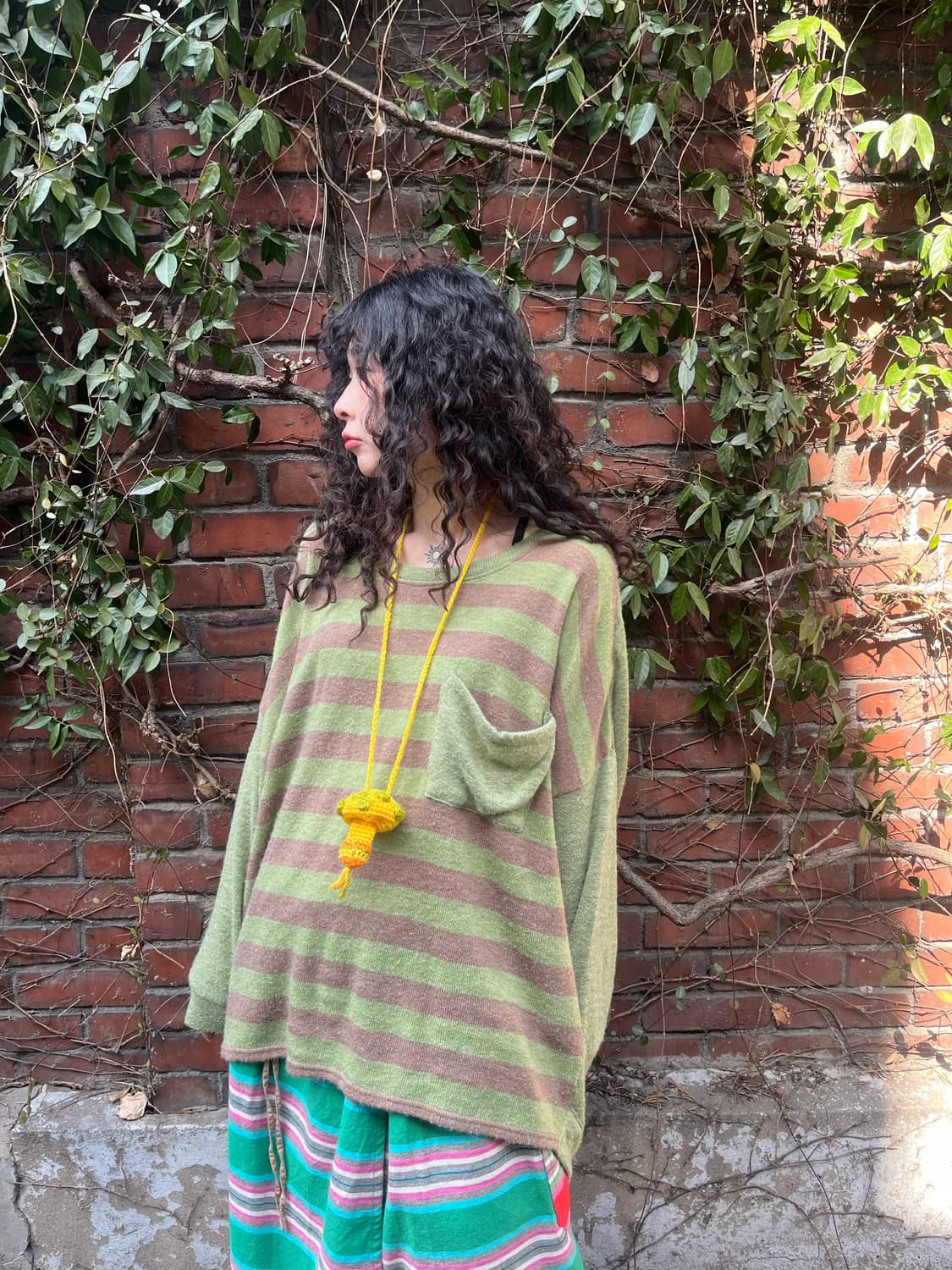 완두콩 그린 스트라이프 니트 상품이미지3