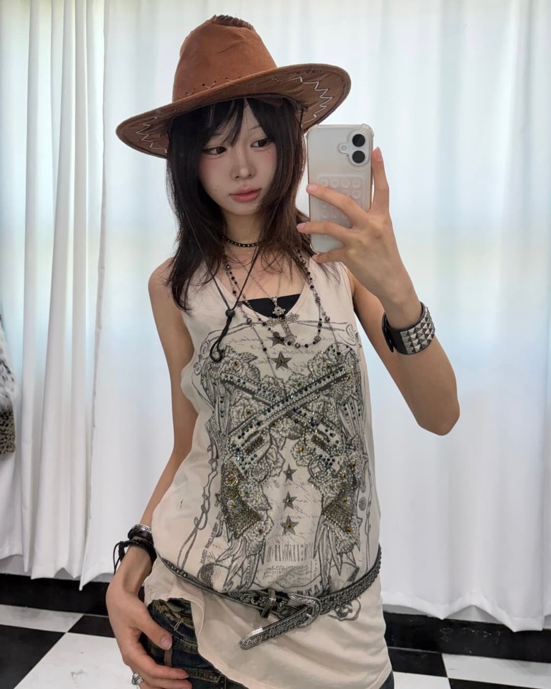 🎸베이지 프린팅 슬리브리스🎸 상품이미지2