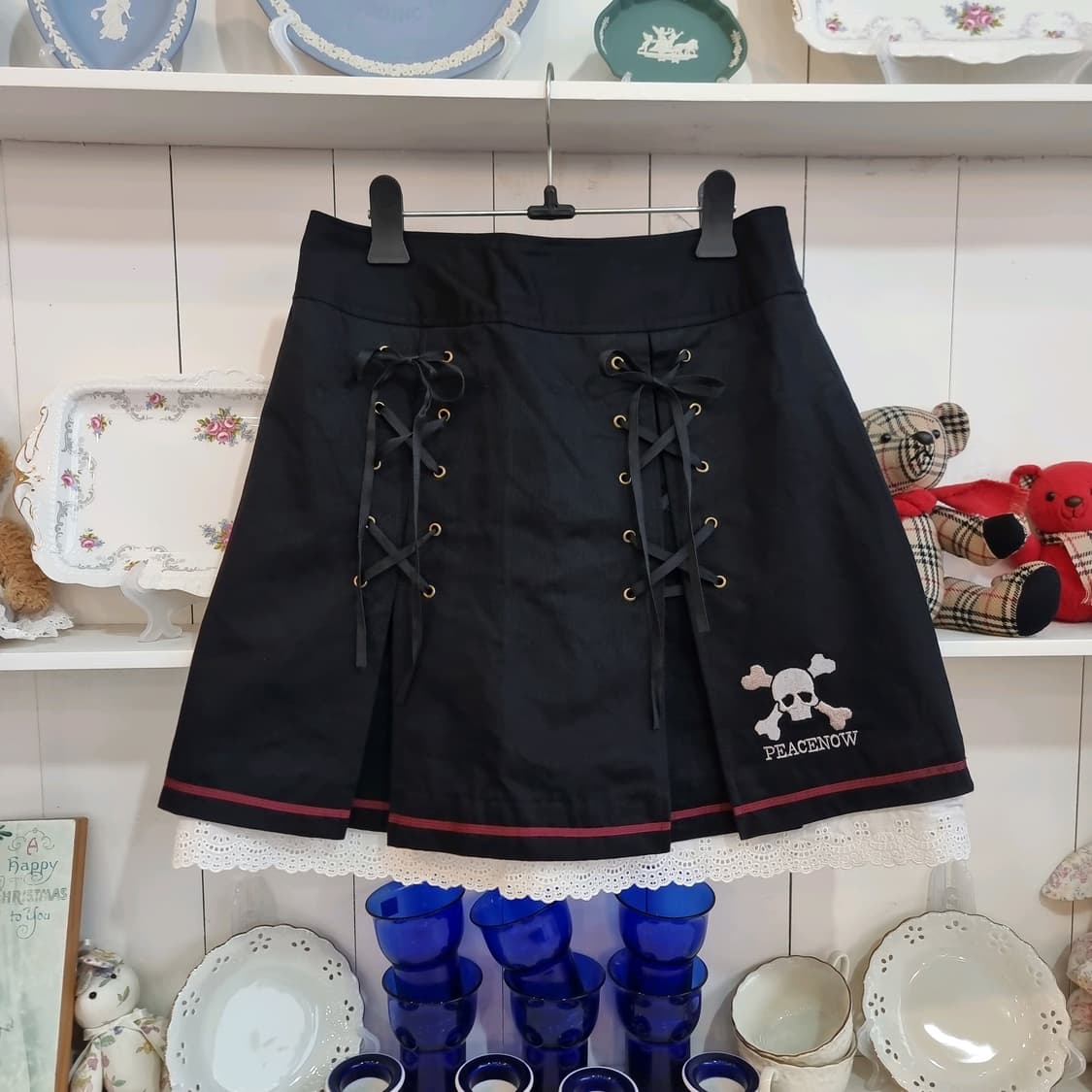 PEACE NOW 스컬 자수 레이스 레이어드 스커트 상품이미지1