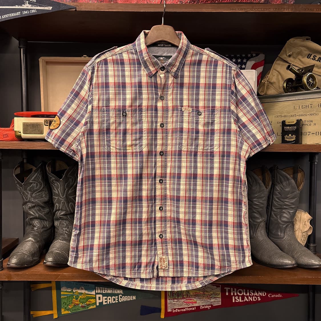 할리데이비슨 멀티 타탄체크 코튼패치 워크셔츠 N1160 상품이미지1