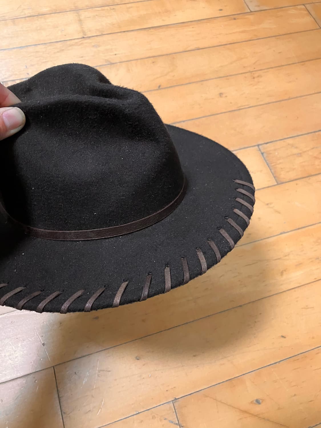 Japanese 90s 비대칭 레더 스티치 디테일 카우보이 모자 상품이미지3