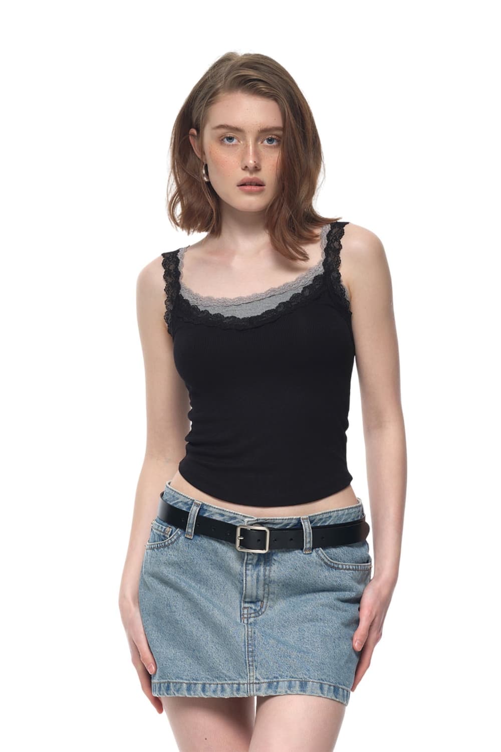 Toomuchtax LAYERED LACE CAMI-TOP (BLACK) 상품이미지1