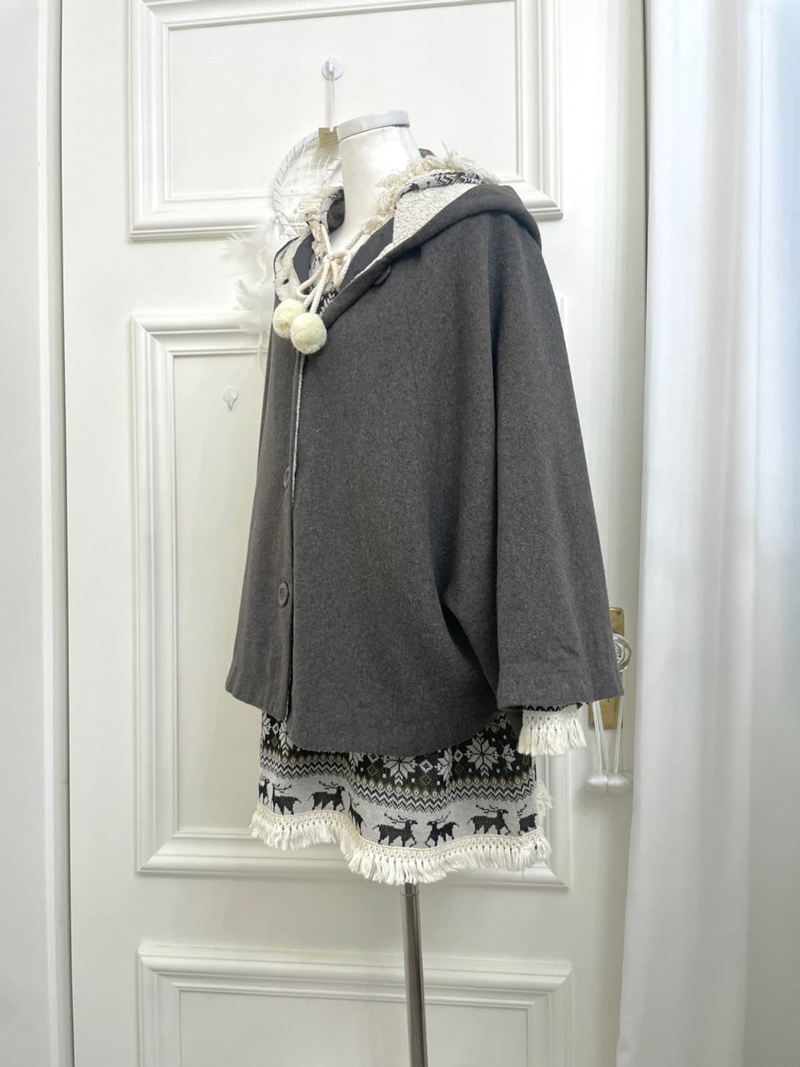 dark brown fur hoodie cape(size-M) 상품이미지2