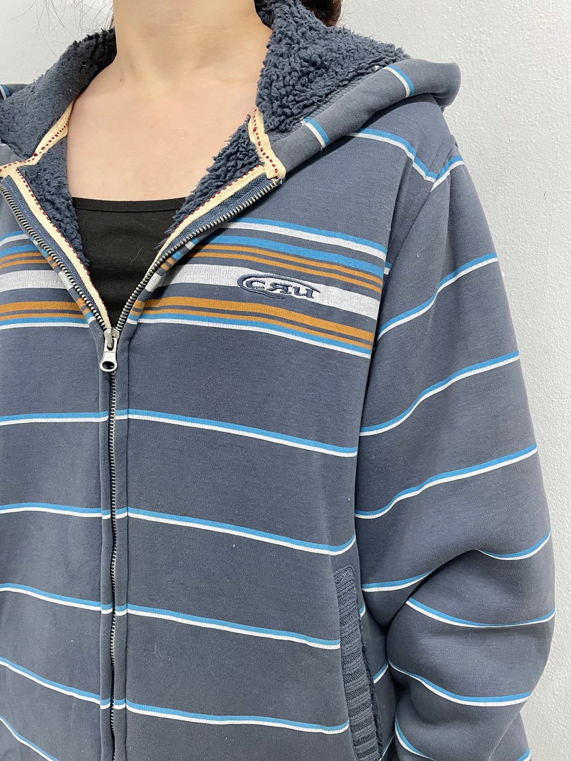 CRU 스트라이프 헤비 퍼 집업 상품이미지2