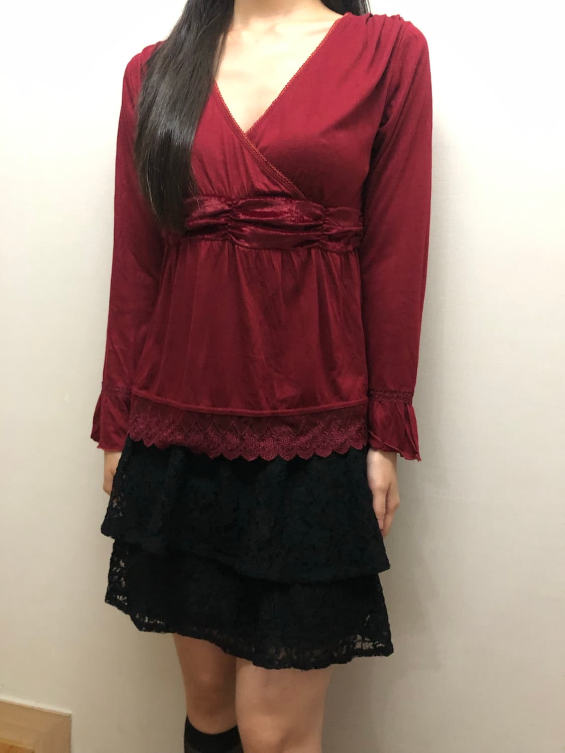 빈티지 레드 레이스 탑 상품이미지2