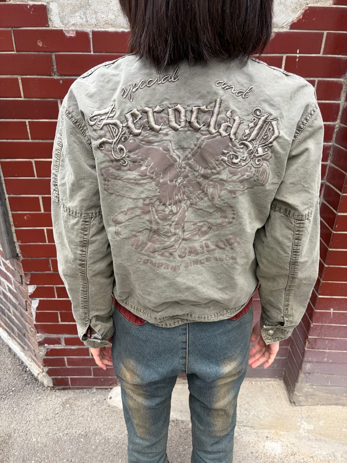 워싱 카키 크롭 집업 자켓 M 상품이미지4