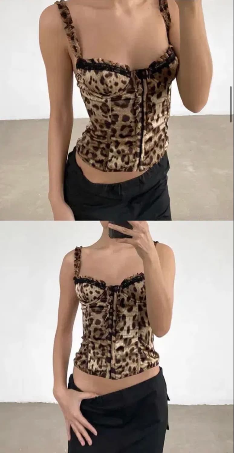 갸루 y2k 레오파드 호피 코르셋 탑 슬리브리스 상품이미지1