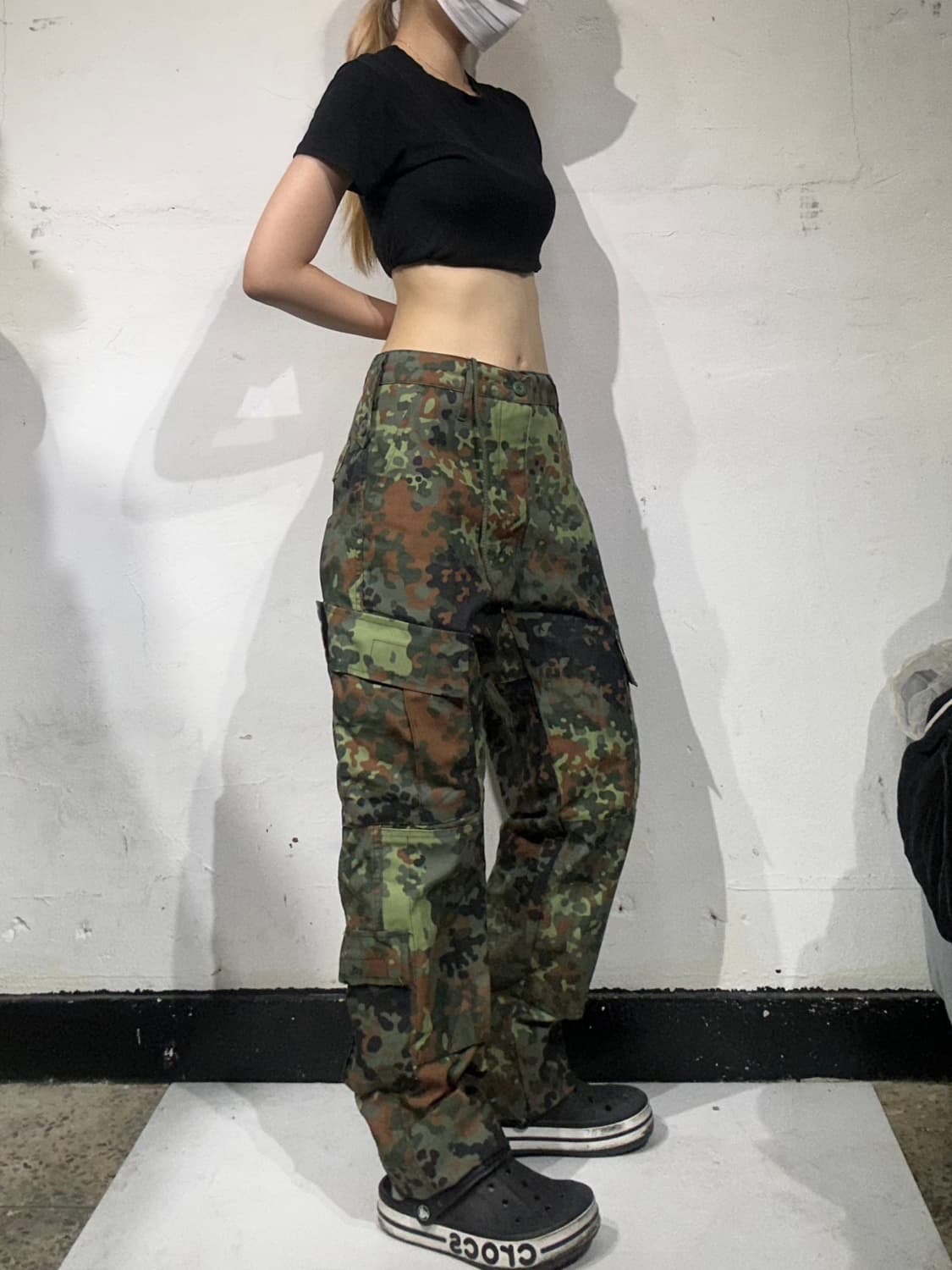 빈티지 카키 미군 카모 군복 밀리터리 와이드 카고 팬츠  상품이미지1