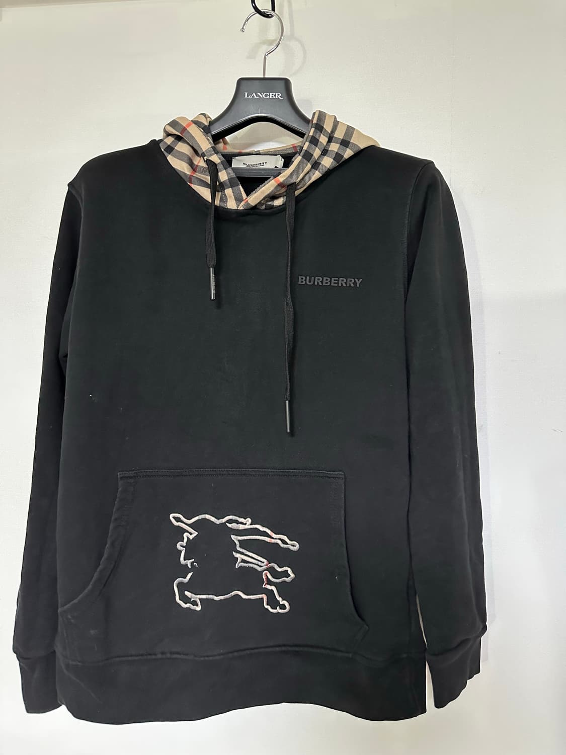 버버리 블랙 후드티 체크 포인트 상품이미지1