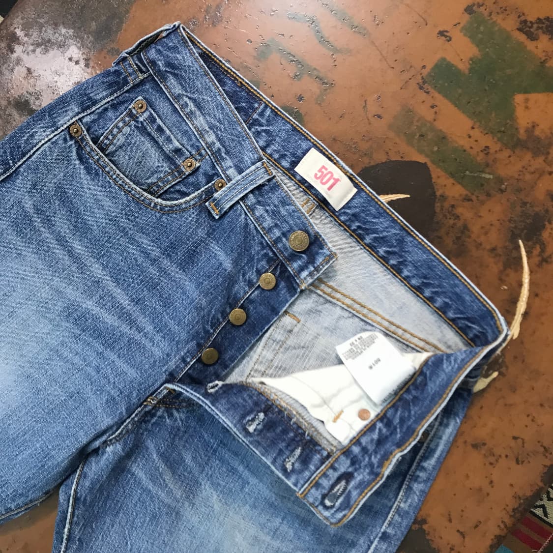 리바이스 501 중청 워시드 데님 팬츠 허리 28 29 사이즈  상품이미지5