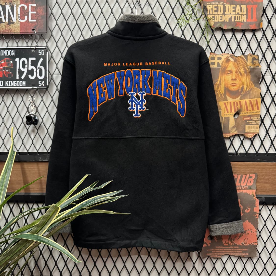 00s MLB X 뉴욕 메츠 플리스 자켓 후면 빅로고 포인트 블랙 상품이미지1