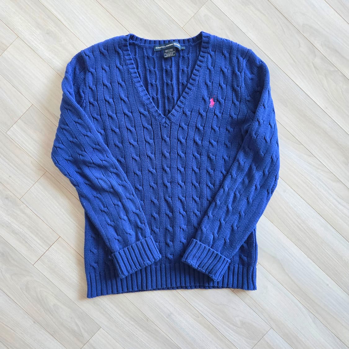 폴로랄프로렌  케이블블루폴로니트 꽈배기브이넥스웨터 파랑색 라지 L 상품이미지1