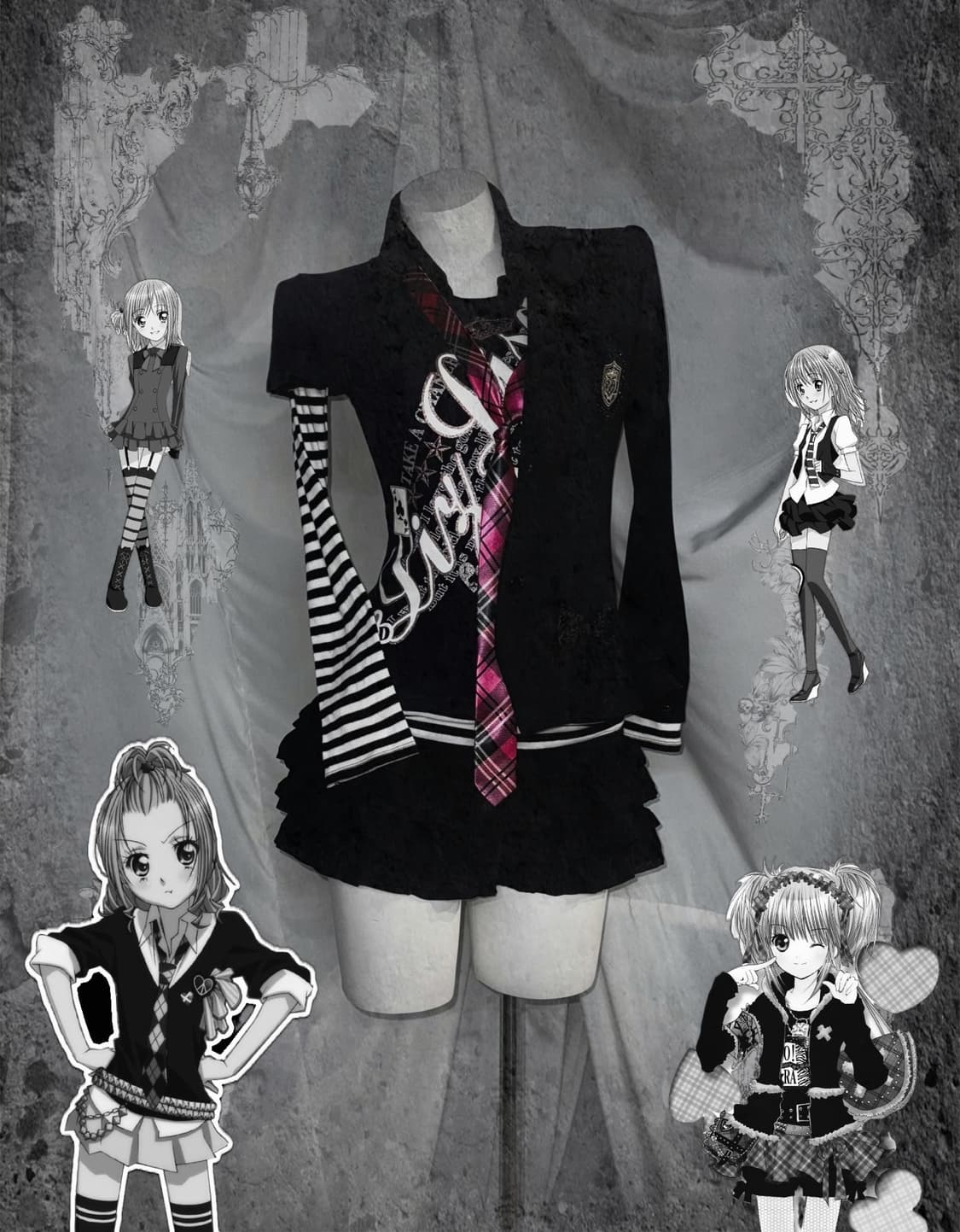 Liz Lisa 리즈리사 캐캐체 아무사복깔 하라주쿠 키치 펑크 코디세트  상품이미지1