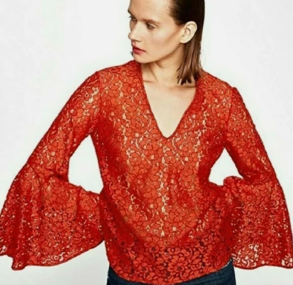 자라 오렌지 레이스 블라우스 상품이미지2