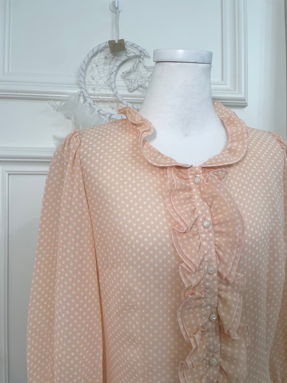 coral dot ruffle puff blouse(size-11) 상품이미지6