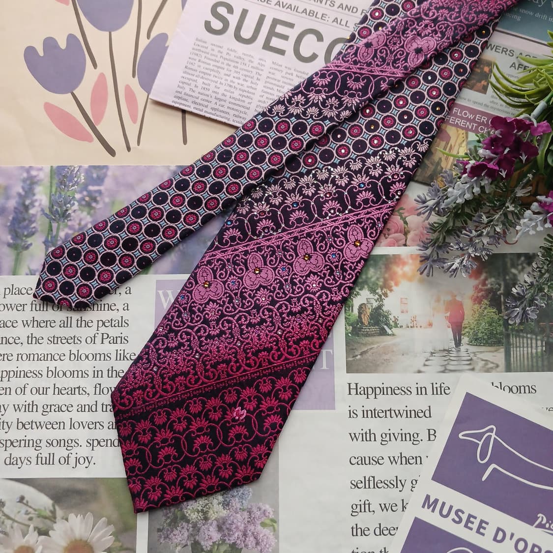 밀라숀 실크 퍼플 플로럴 자카드 넥타이 9.2cm A+등급 A18612
 상품이미지3