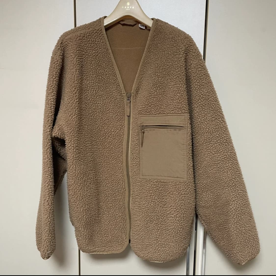 유니클로 U 후리스 브이넥 집업 자켓 M 브라운 상품이미지1