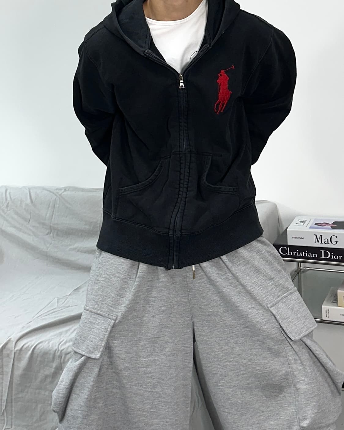 폴로 랄프로렌 레드 빅포니 블랙 후드집업 L 상품이미지2