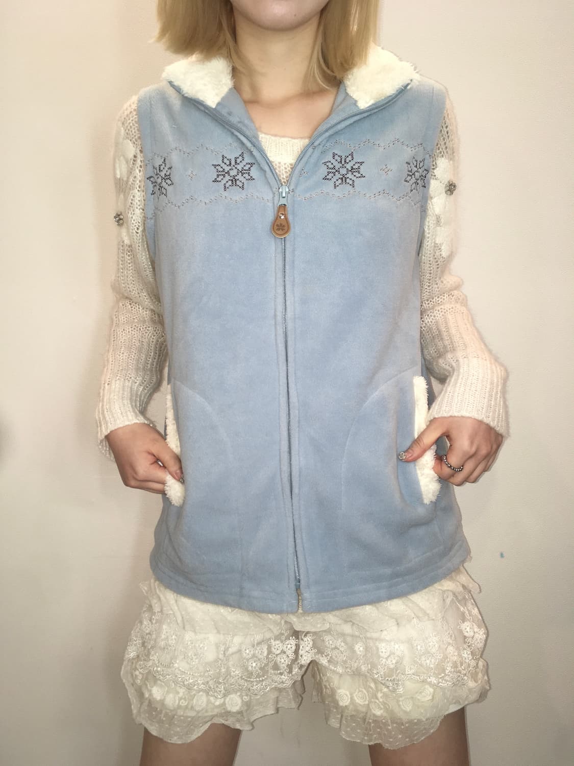 일본빈티지 페일블루 스노우 집업 상품이미지3