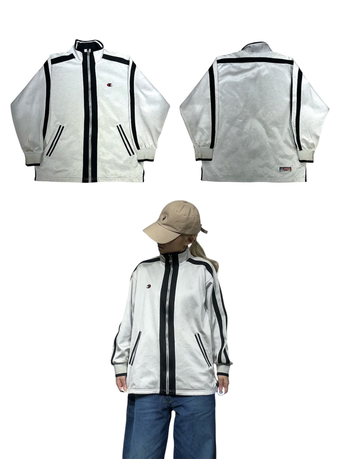 챔피온 재팬 오버핏 블랙 사이드 라인 라이트 그레이 져지 트랙탑 S 상품이미지1