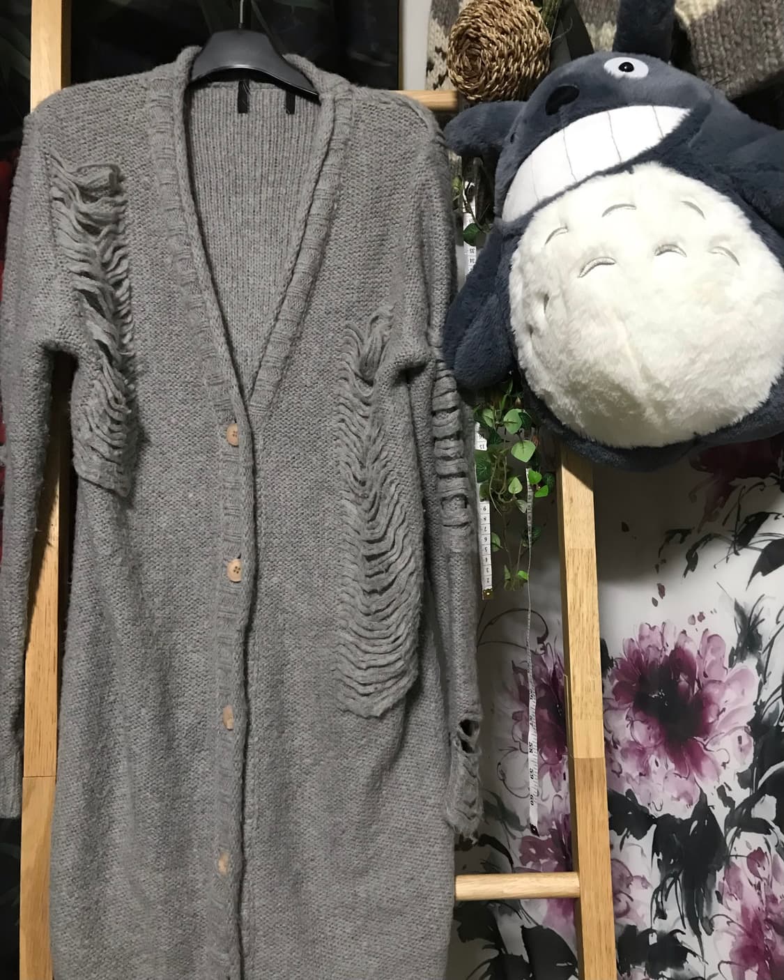 빈티지 그레이 데미지 디테일 모리걸 니트 롱 가디건 상품이미지3