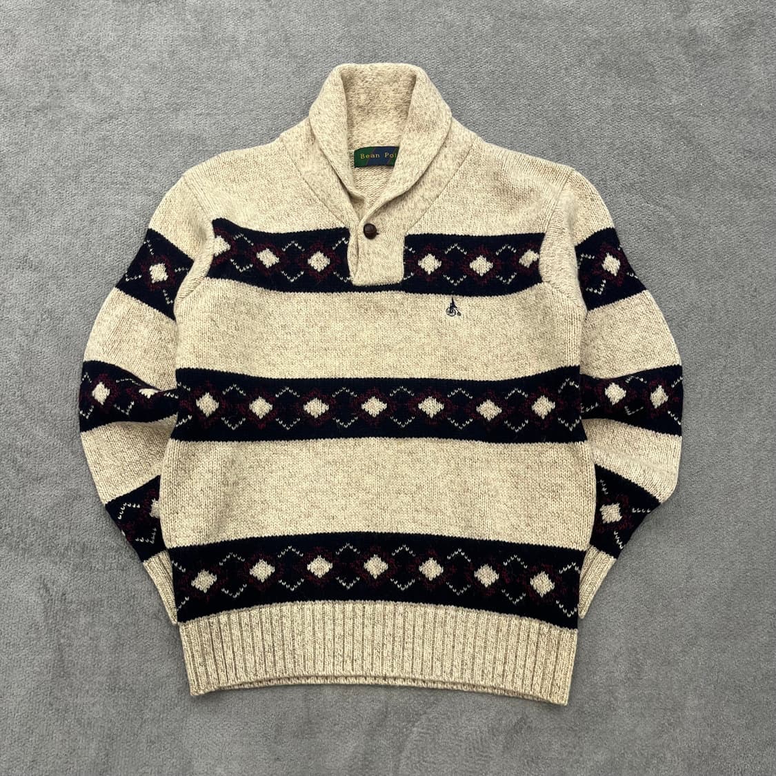 90 빈폴 아가일 패턴 울 숄카라 니트 상품이미지1