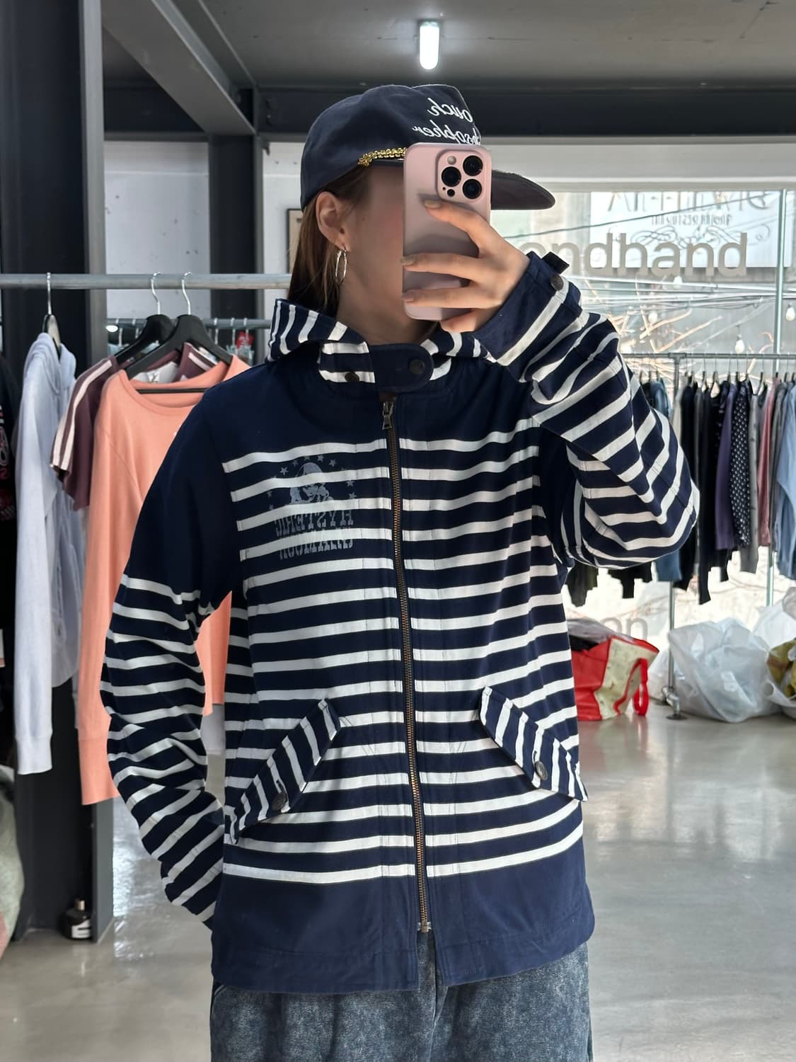 히스테릭글래머 마린스트라이프 히스걸 버튼 코튼후드자켓 상품이미지1