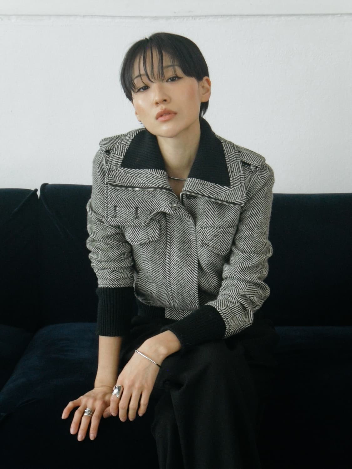 아르마니 익스체인지 하이넥 헤링본 자켓 상품이미지2