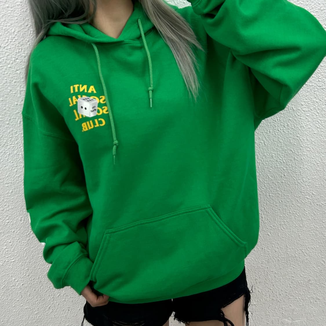 안티쇼셜쇼셜클 주사위로고 그린 후드 L 상품이미지2