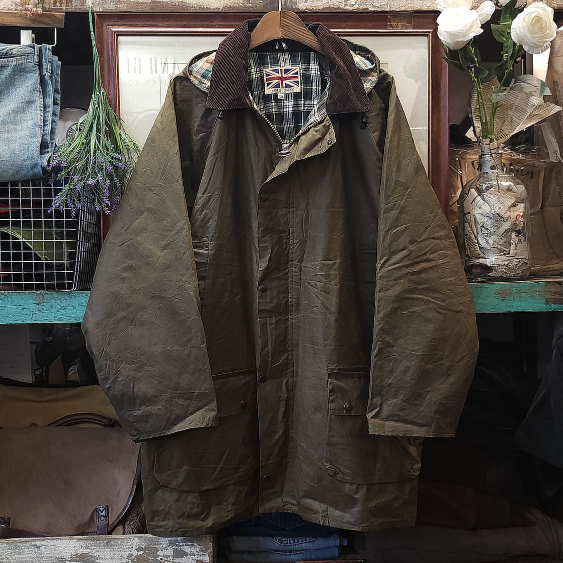 90s 잉글랜드 컨트리 올리브 그린 왁스자켓 헌팅자켓 파카 xxl 상품이미지1