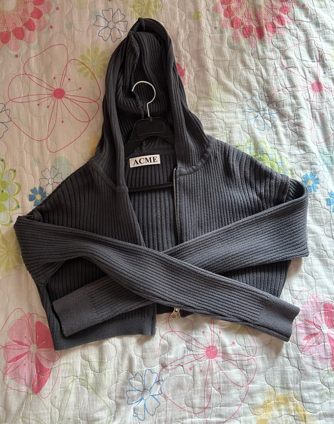 차콜 크롭 니트 후드집업 상품이미지2