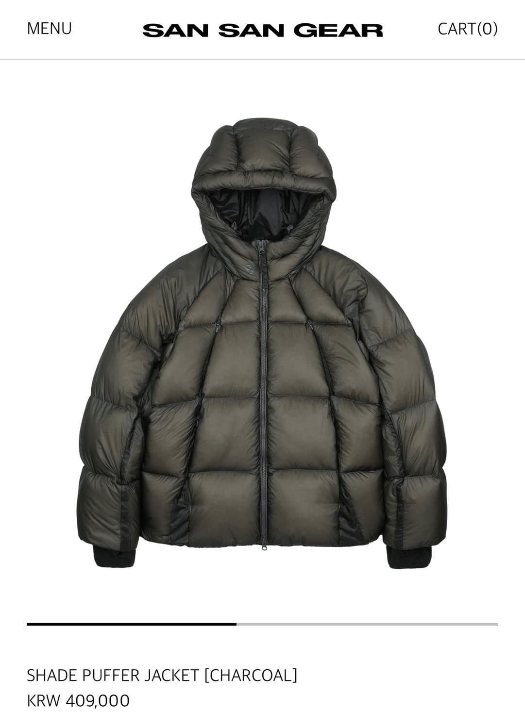 산산기어 SHADE PUFFER JACKET [CHARCOAL] 2 상품이미지1