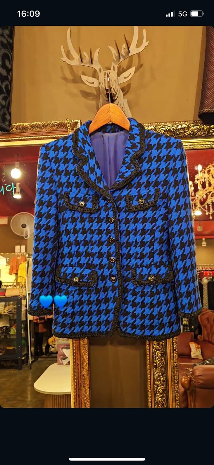 블루 하운드체크 빈티지 트위드 상품이미지1