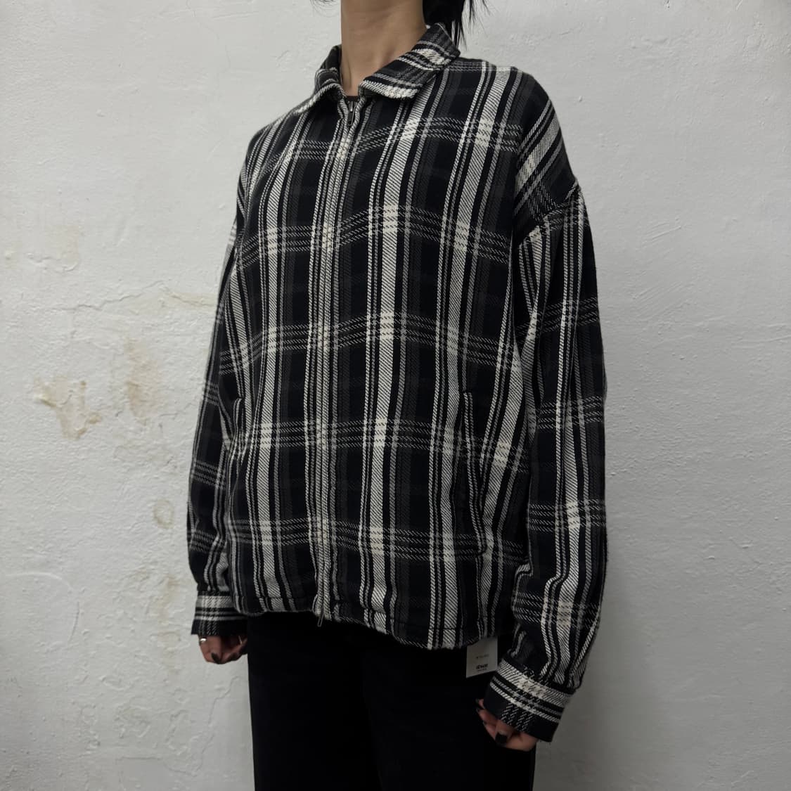 빔즈(BEAMS) 블랙컬러 체크패턴 코튼 더블 집업 블루종 자켓 상품이미지1