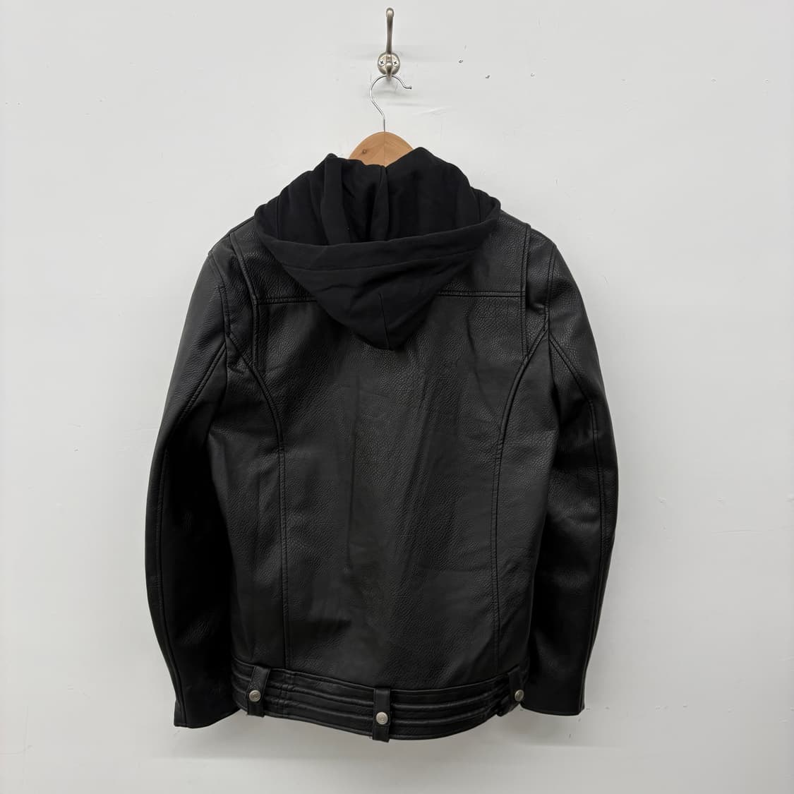 후드 레더 라이더 양가죽 자켓 블랙 남성 L 상품이미지5