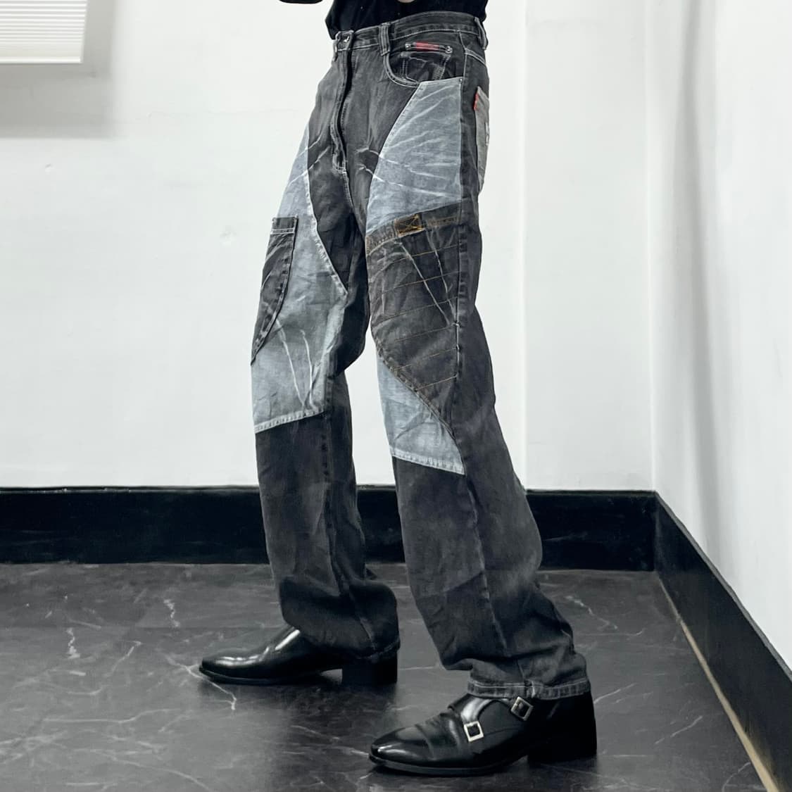 Dermson 흑청 패치워크 와이드 데님 팬츠 상품이미지1