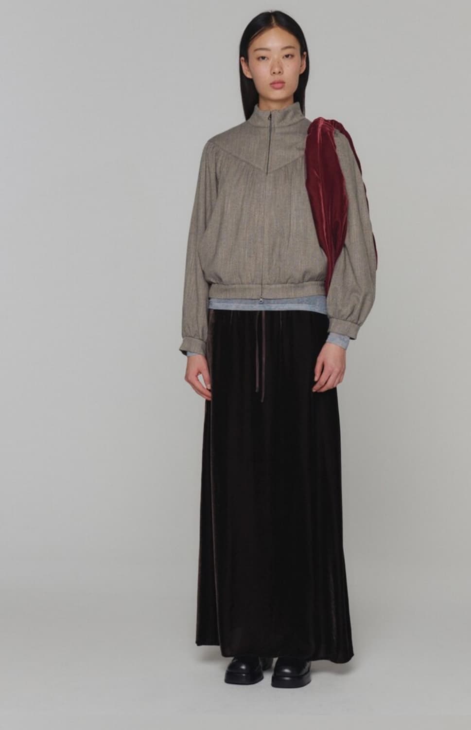 아모멘토 벨벳 스커트 & 봄버 자켓  상품이미지2