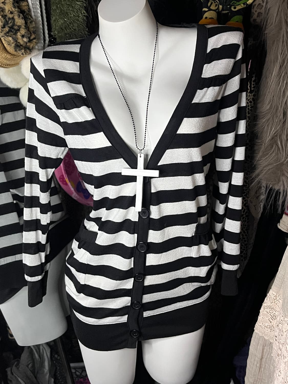 펑크 emo 블랙 단가라  가디건 상품이미지1