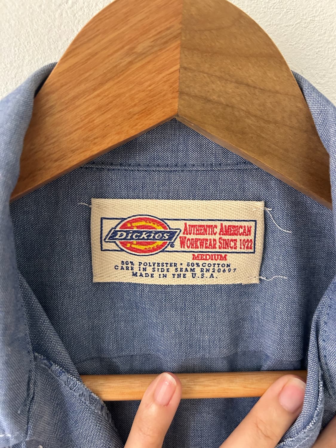 90's Vtg USA Dickies Chambray Work shirt 상품이미지3