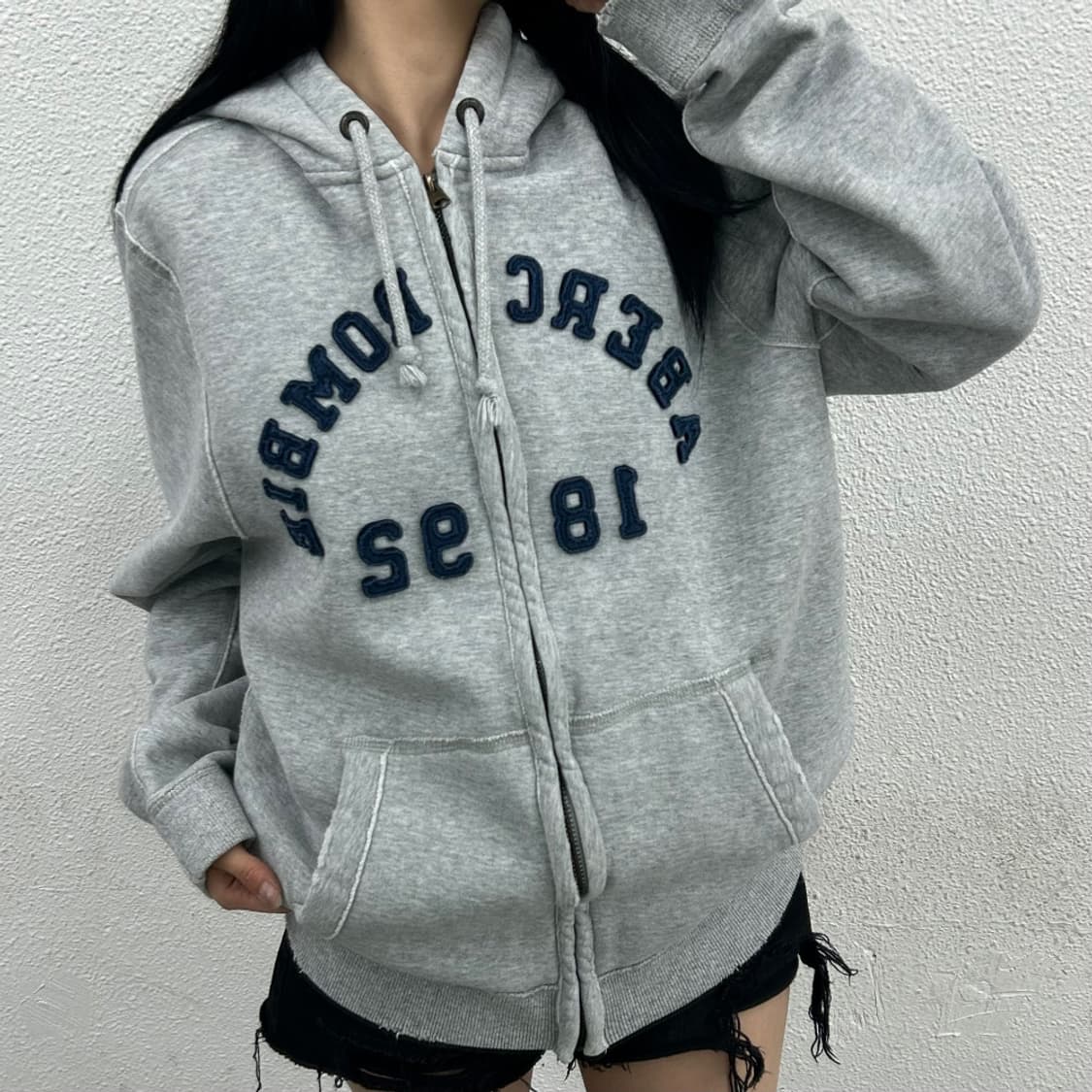 아베크롬비 네이비 패치로고 백멜란지 후드집업 2XL 상품이미지1