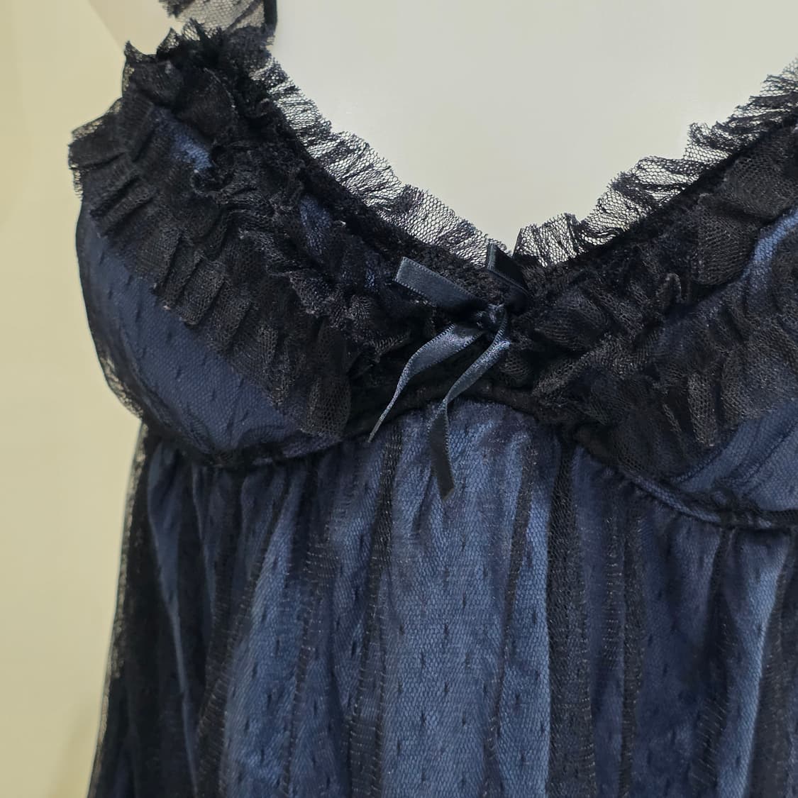 일본빈티지)블랙x네이비 오네갸루 레이스 슬립지뢰계섹시로맨틱 리본슬리브리스 상품이미지4